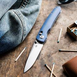 Böker Magnum Shango (01BM0003)  couteau pliant EDC en 440A, manche Micarta bleu, crossbar lock