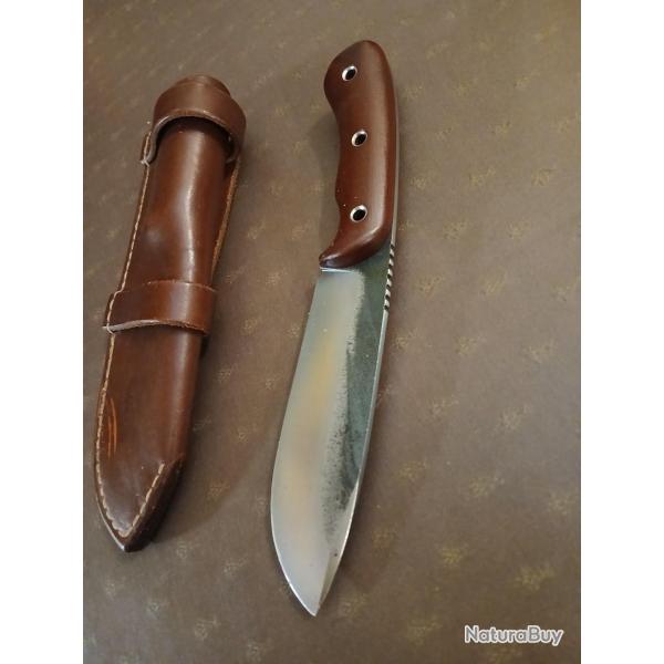 Vend couteau le Retord  cr et forg par Fred Maschio manche micarta tui cuir