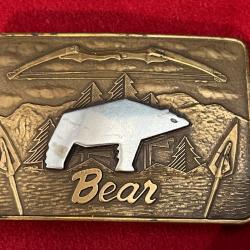Extrêmement Rare boucle de ceinture   Fred Bear signature chasse à l arc  made in usa 1977