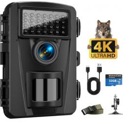 Caméra de Chasse 60MP 4K - Vision Nocturne Infrarouge 940nm | Détection 0,1s | IP66 | Carte SD 32 Go