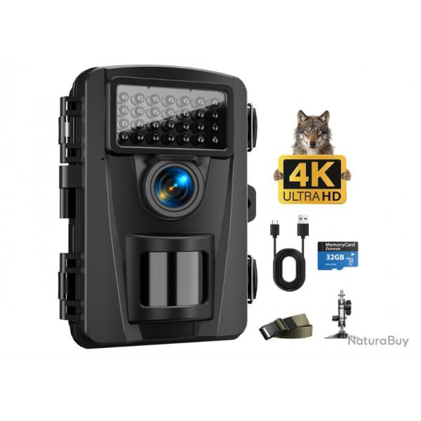Camra de Chasse 60MP 4K - Vision Nocturne Infrarouge 940nm | Dtection 0,1s | IP66 | Carte SD 32 Go