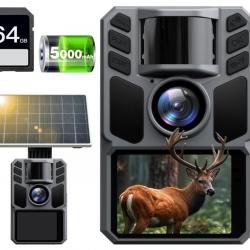 Caméra de Chasse Solaire 64MP 4K Vision Nocturne Détection 0,1s IP67 Batterie 5000mAh Carte SDGB