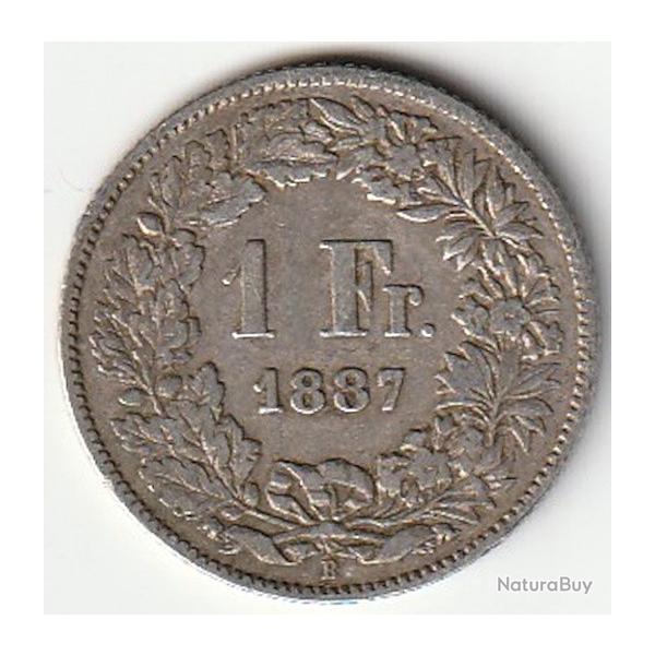 Pice de Monnaie Suisse 1 franc Helvetia debout argent 1887 B