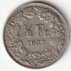 Pièce de Monnaie Suisse ½ franc Helvetia debout argent 1937