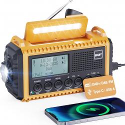 Radio Urgence Solaire Manivelle Batterie 5000mAh Dab Alarme SOS Étanche IPX4 Lampe Torche Liseuse