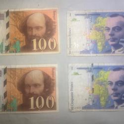 Lot de 4 Billets de Banque Français Anciens - Collection