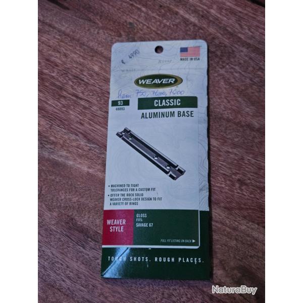Rail fixe Weaver 21 mm pour Remington 4, 6, 74, 76, 750, 7400, 7500, 7600, 7615 Savage 67