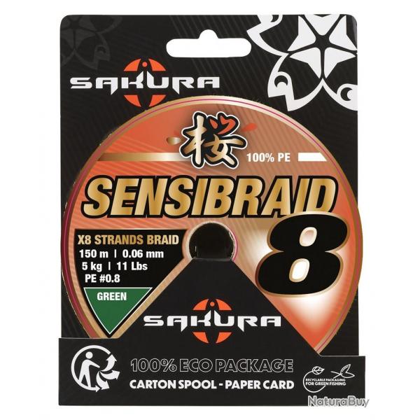 Tresse SAKURA Sensibraid 4 Brins 150m Green 0.08mm