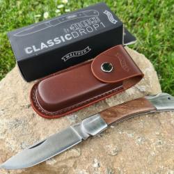 Couteau pliant Walther Classic Drop 1 avec étui en cuir