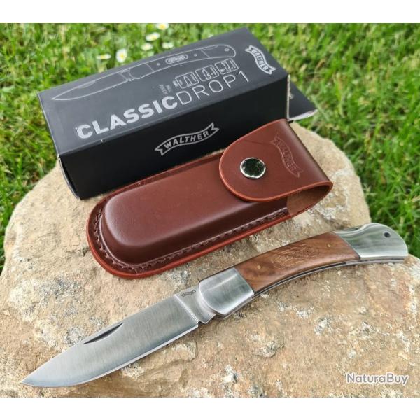 Couteau pliant Walther Classic Drop 1 avec tui en cuir