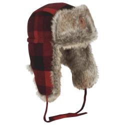 Bonnet Chapka Fourrure à Carreaux Rouge et Noir Classique Pinewood  - M-L