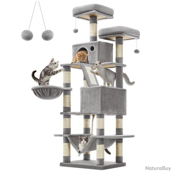 Arbre à chat grande tour de jeux hauteur 168 cm avec 13 griffoirs 1 planche à griffer 2 plate-forme