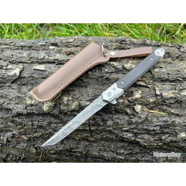 Couteau  Ouverture Assiste Type Stiletto manche noir - lgance Tactique et Raffine enchre