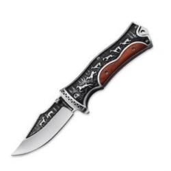 Couteau marron de Poche Viking Pliant d'Extérieur Gravé enchère