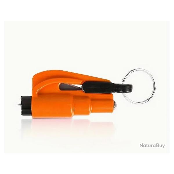 Porte-Cls Orange 2 en 1 : Coupe Ceinture de Scurit & Brise Vitres en cas d'urgences