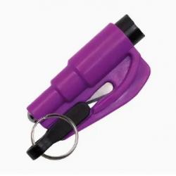 Porte-Clés Violet 2 en 1 : Coupe Ceinture de Sécurité & Brise Vitres en cas d'urgences