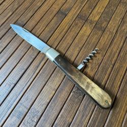 COUTEAU PLIANT DEUX PIÈCES VINTAGE FRANÇAIS ANNÉES 50/60 PLAQUETTES CORNES