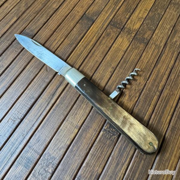 COUTEAU PLIANT DEUX PICES VINTAGE FRANAIS ANNES 50/60 PLAQUETTES CORNES