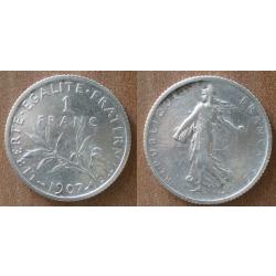 France 1 Franc 1907 Semeuse Argent Piece Francs Frs Frc Frcs