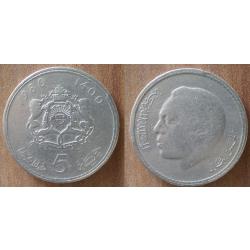 Maroc 5 Dirhams 1980 1400 Piece Roi Dirham
