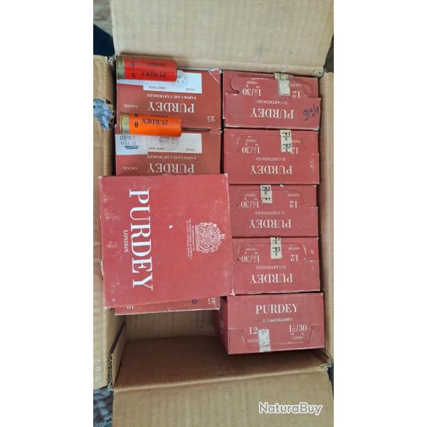 Lot 10 botes cartouches Purdey 5 botes numro 52 botes numro 83 botes numro 7Bourre grass