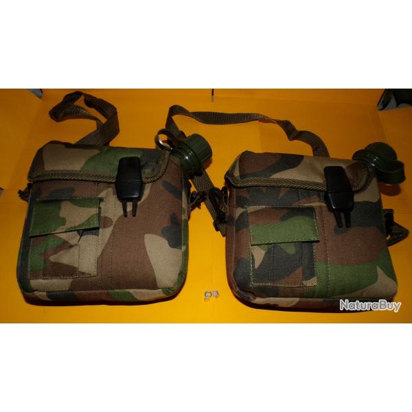 ARMEE AMERICAINE U.S : LOT DE 2 GOURDES MILITAIRES EN PLASTIQUE ET SON ETUI CAMOUFLE  U.S , LA GOURD