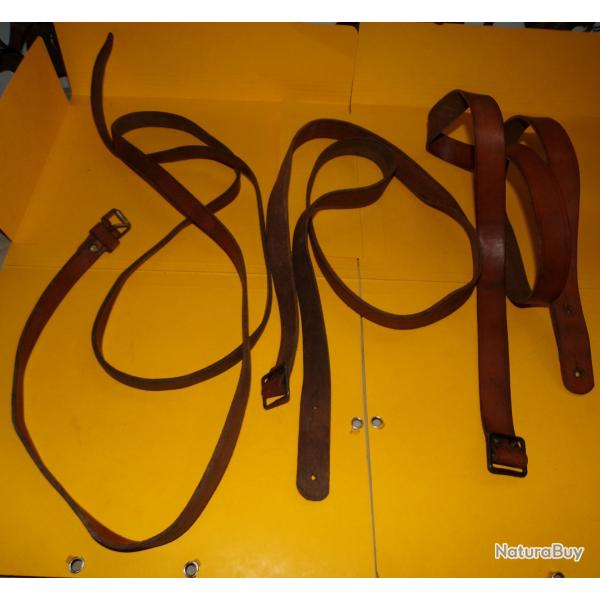 LOT DE 3 SANGLES  EN CUIR TYPE POUR ETUI A JUMELLE OU POUR REPARATIONS DIVERSES , LARGEUR DE  20 MM