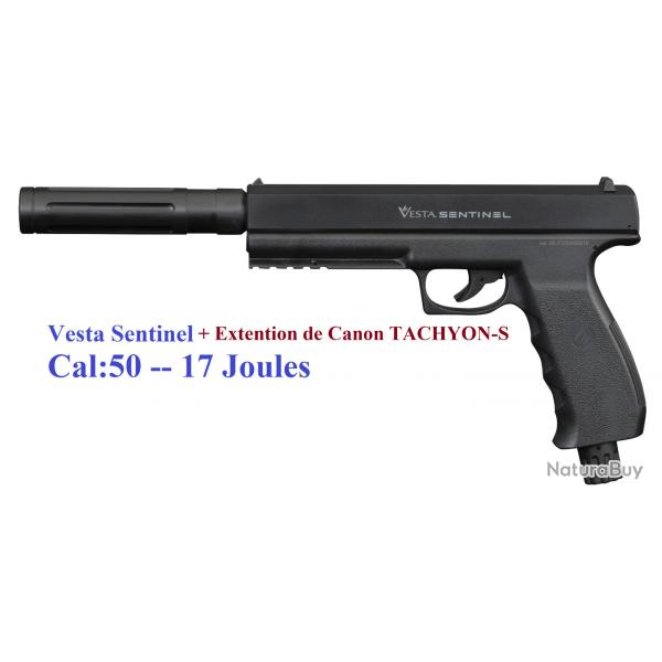 Pistolet  Vesta Sentinel avec extention de canon TACHYON-S  Cal 50 -17 Joules
