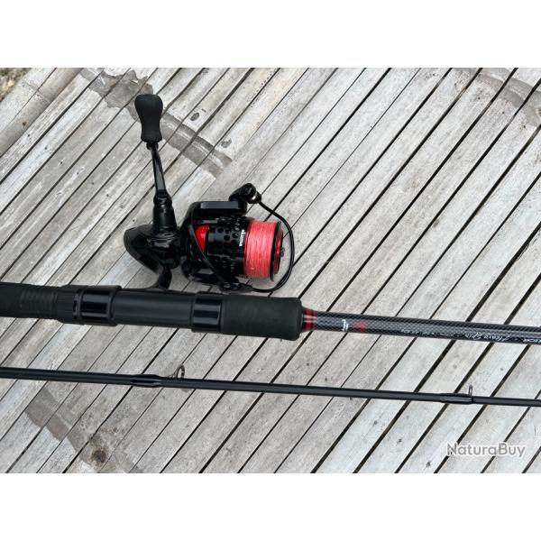 Ensemble canne Warrior Heavy spin 40-80g 2m10 moulinet Okuma Ceymar XT 4000 tresse spider 25