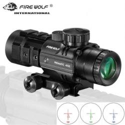 Lunette de Visée 4X32 Réticule rouge vert bleu Rail 20mm Chasse Tir Optique Fire Wolf