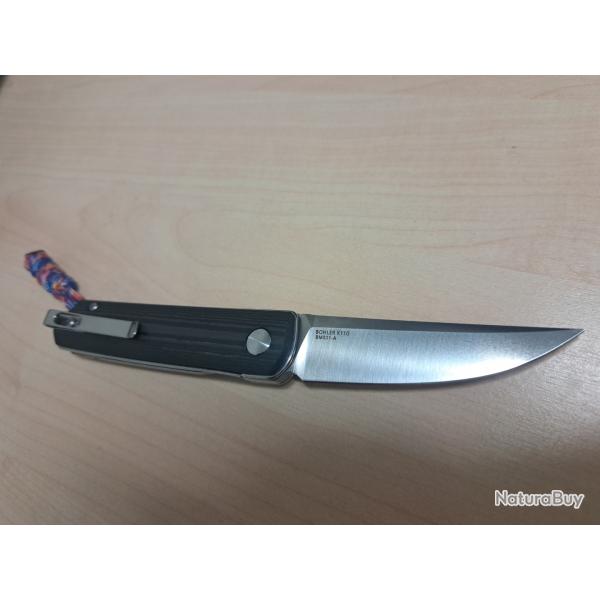 BAMAZUO Kwaiken Mini, couteau pliant, lame K110 acier, manche en Fibre de carbone