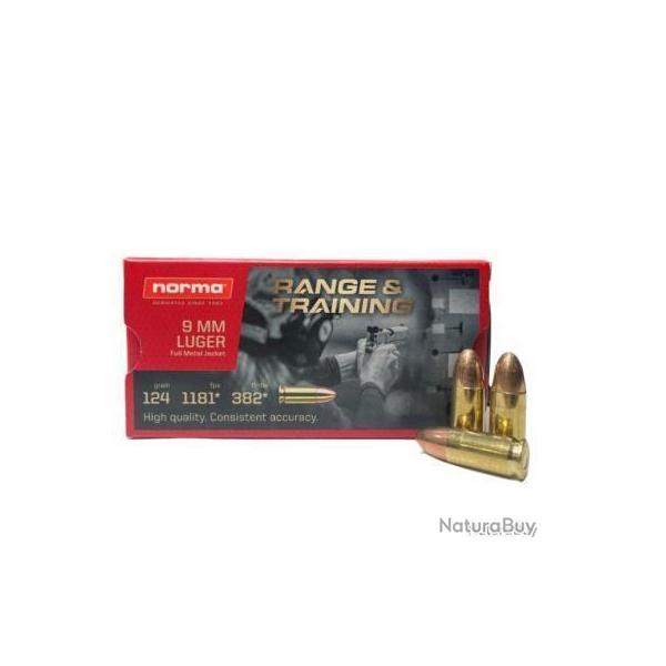 Vente Flash !  Norma 9 mm Luger FMJ Range & Training 124GR - 8G - 5 botes
