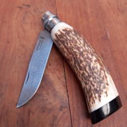 Unique Couteau OPINEL N9 Carbone Manche en Bois de Cerf/Ébéne