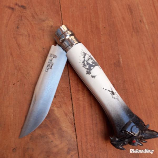 Unique Couteau OPINEL N8 INOX CUSTOM Manche en Rsine