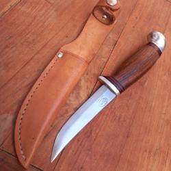 Joli Couteau de Chasse PUUKKO FROSTS Made in SWEDEN Manche en Bois Étui en cuir