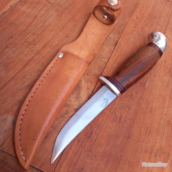 Joli Couteau de Chasse PUUKKO FROSTS Made in SWEDEN Manche en Bois tui en cuir