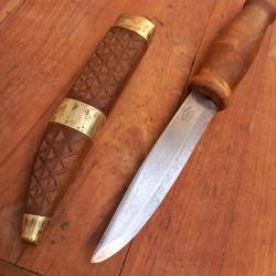Grand Couteau de Chasse PUUKKO FROSTS MORA SWEDEN Manche en Bois Étui en Bois