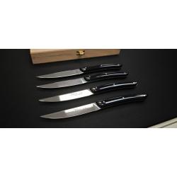 Le Thiers par Claude Dozorme Coffret 4 couteaux à steack - manche noir brillant