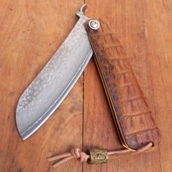 Splendide Couteau JAPONAIS HIGONOKAMI DAMAS Manche en Métal et CROCO