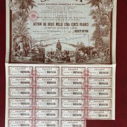 Action déco de 2500 francs 1951 Bordeaux Pondichery avec coupons