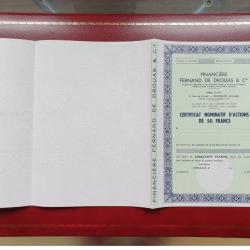 Très rare Certificat d'Actions neuf 50 francs Financière Fernand Drouas Bordeaux Gironde 33