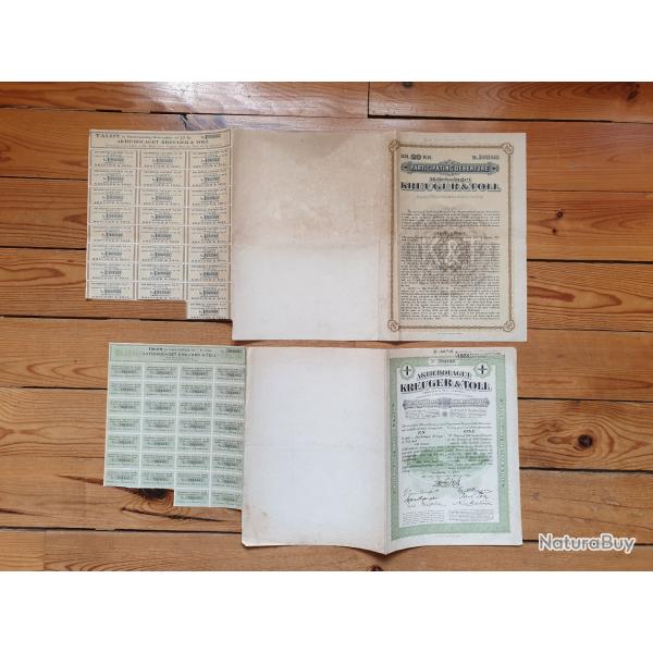 Lot de 2 actions Kreuger & Toll allumettes suedoises DECO 1928