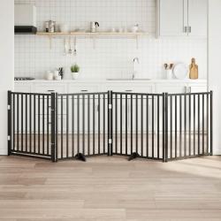 Barrière pour chiens avec porte 4 panneaux bois de sapin massif