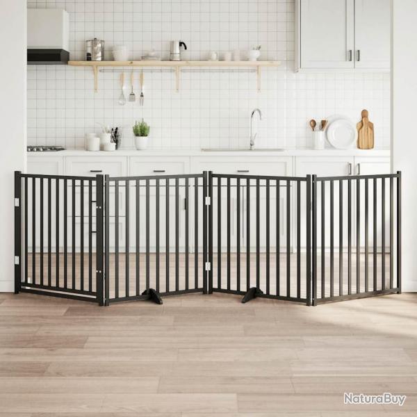 Barrire pour chiens avec porte 4 panneaux bois de sapin massif