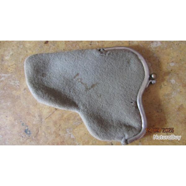 holster tui ancien feutre+toile pistolet 6.35 automatique 32acp porte monnaie