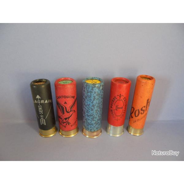 LOT DE 5 CARTOUCHES ANCIENNES NON RECHARGEES NEUTRALISEES N7