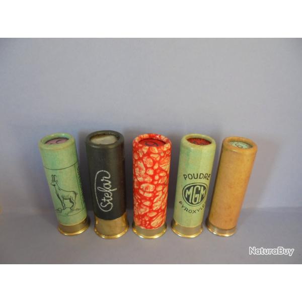 LOT DE 5 CARTOUCHES ANCIENNES NON RECHARGEES NEUTRALISEES N8