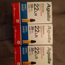 Vends 450 cartouches 22LR SUBSONIQUE AGUILA en 38 gr HOLLOW POINT