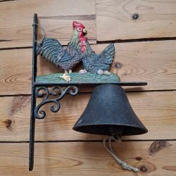 Rare Cloche de jardin ancienne avec potence multicolore (émaillée)