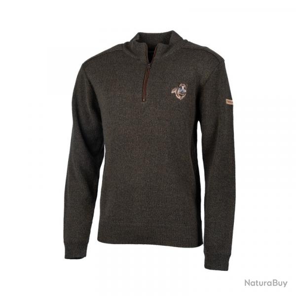 Pull laine de chasse col zipp Broderie Sanglier , T:3XL